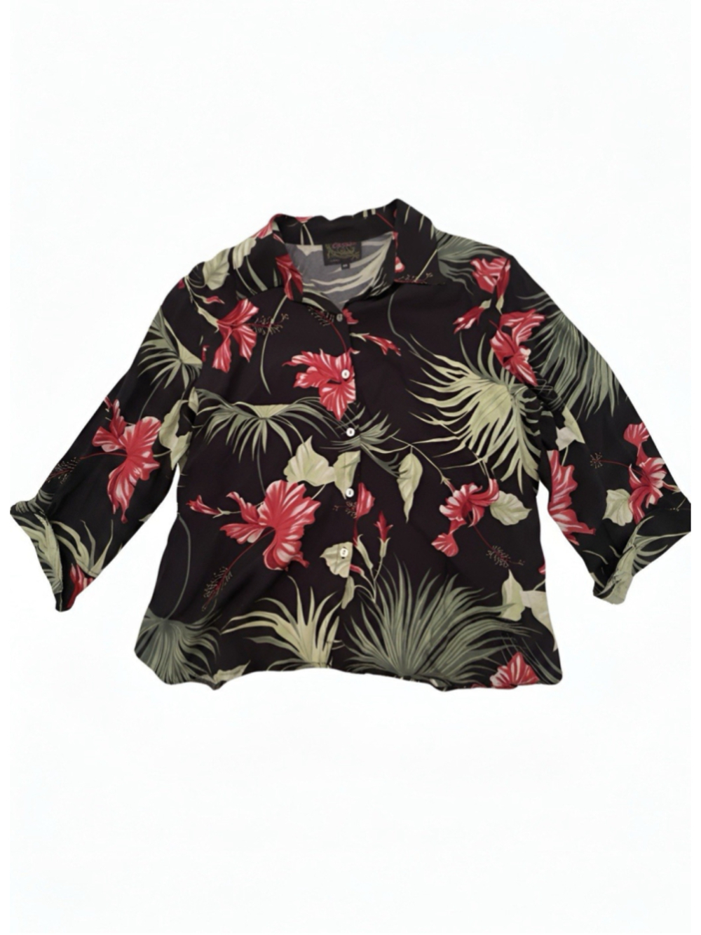 authentic hawaiian Blouse-woman’s Shirt-Kaua Iana -XL-Floral 3/4 Sleeve-Tiki-Fun